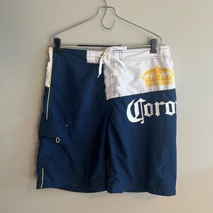 Corona blue & white tie waist long swim trunks size medium